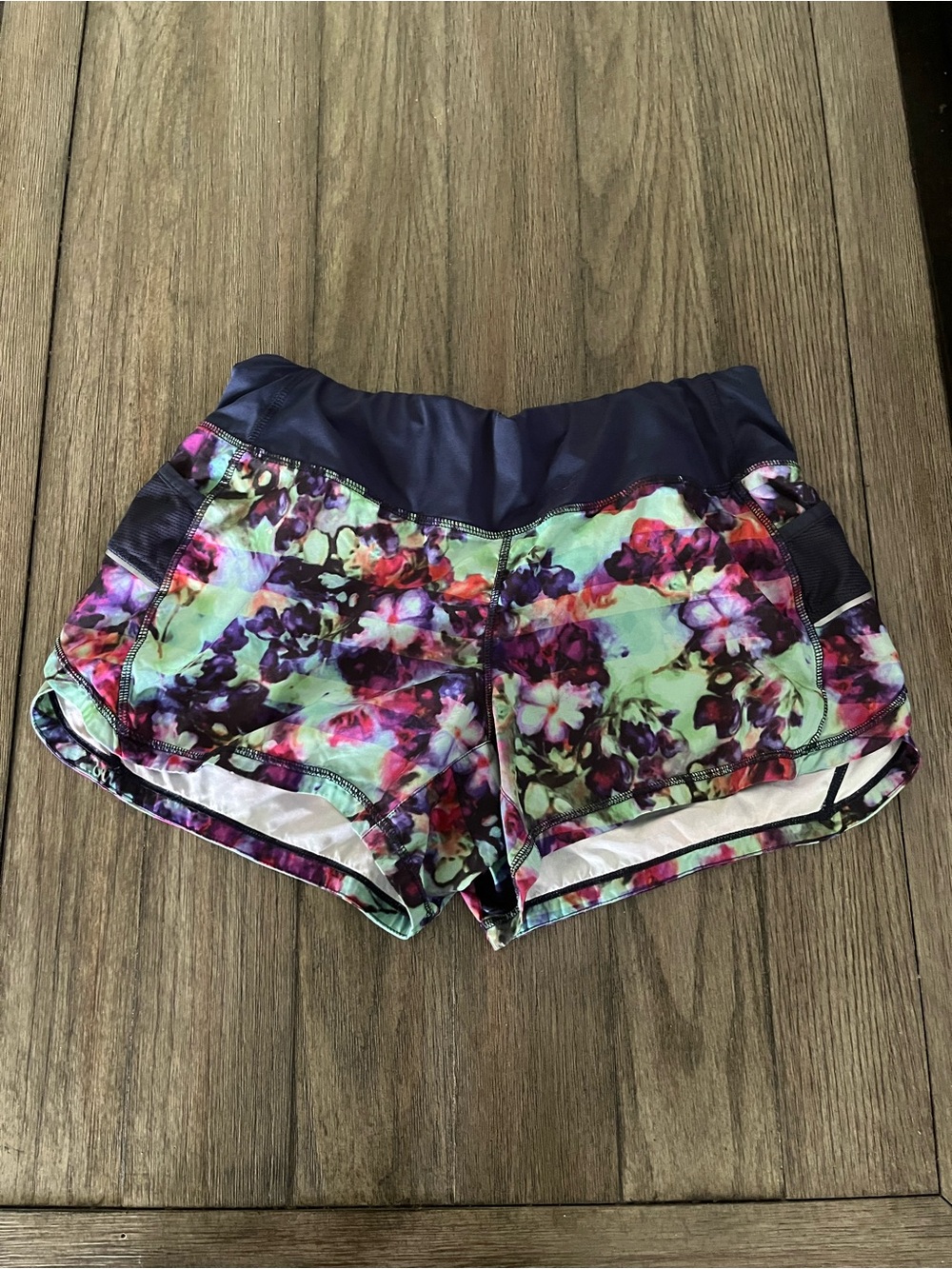 Athleta Floral Performance Shorts in Purple and Mint Size S/M